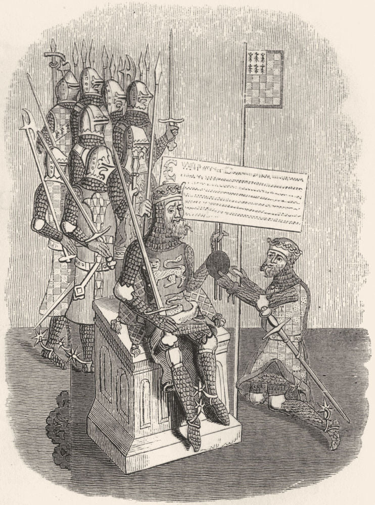 KINGS. William I granting land to Earl Brittany 1845 old antique print picture